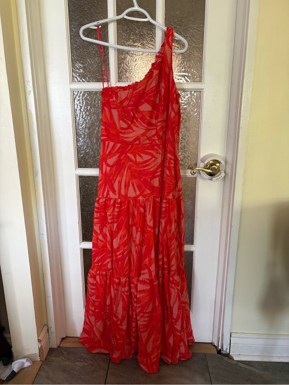 Orange One-Shoulder Tiered Maxi Dress
